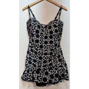 Profile By Gottex Women's One Piece Swimsuit Size 14 Black White Geo Sleeveless